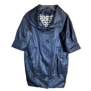 La Ewhanico Blue Coat Women's Size Small – Retro-Inspired with Polka‎ Dot Lining